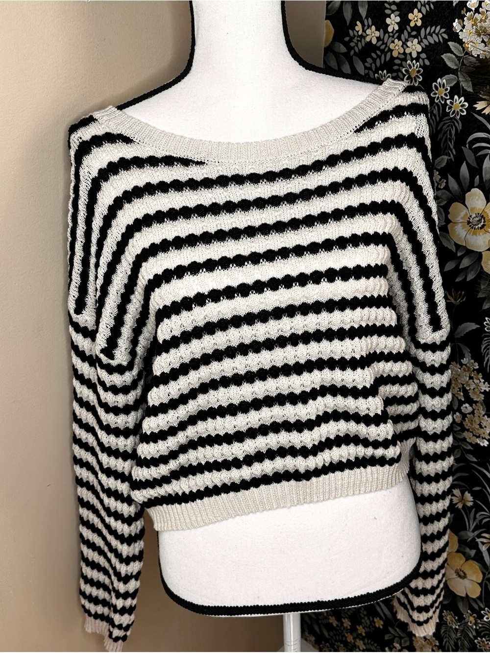 Together Black and White Striped Scoop Neck Sweater